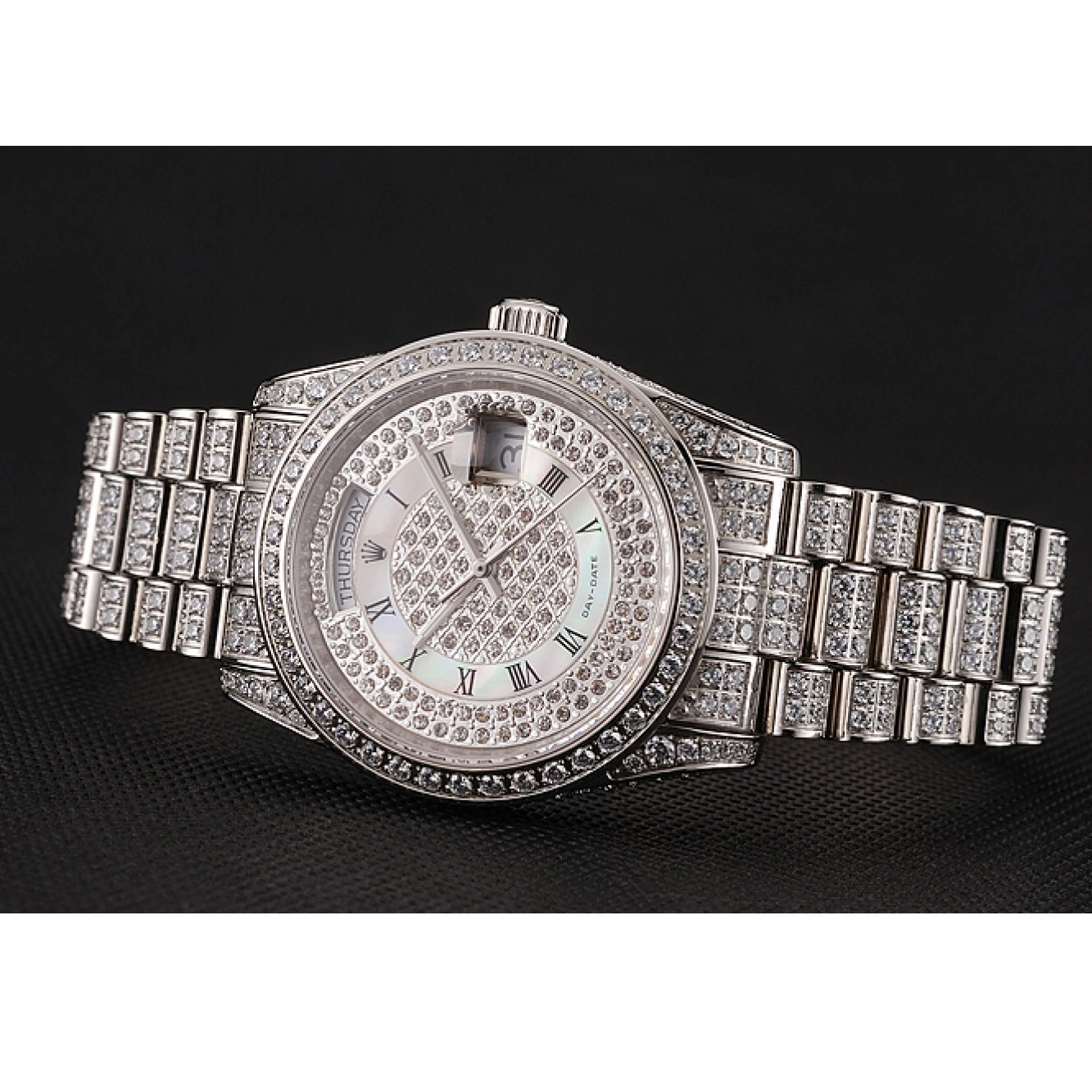 Rolex aaa copy Dial Diamond Pave Diamond Case 1453950 Day-Date Swiss Diamond Bracelet Rolex 0619